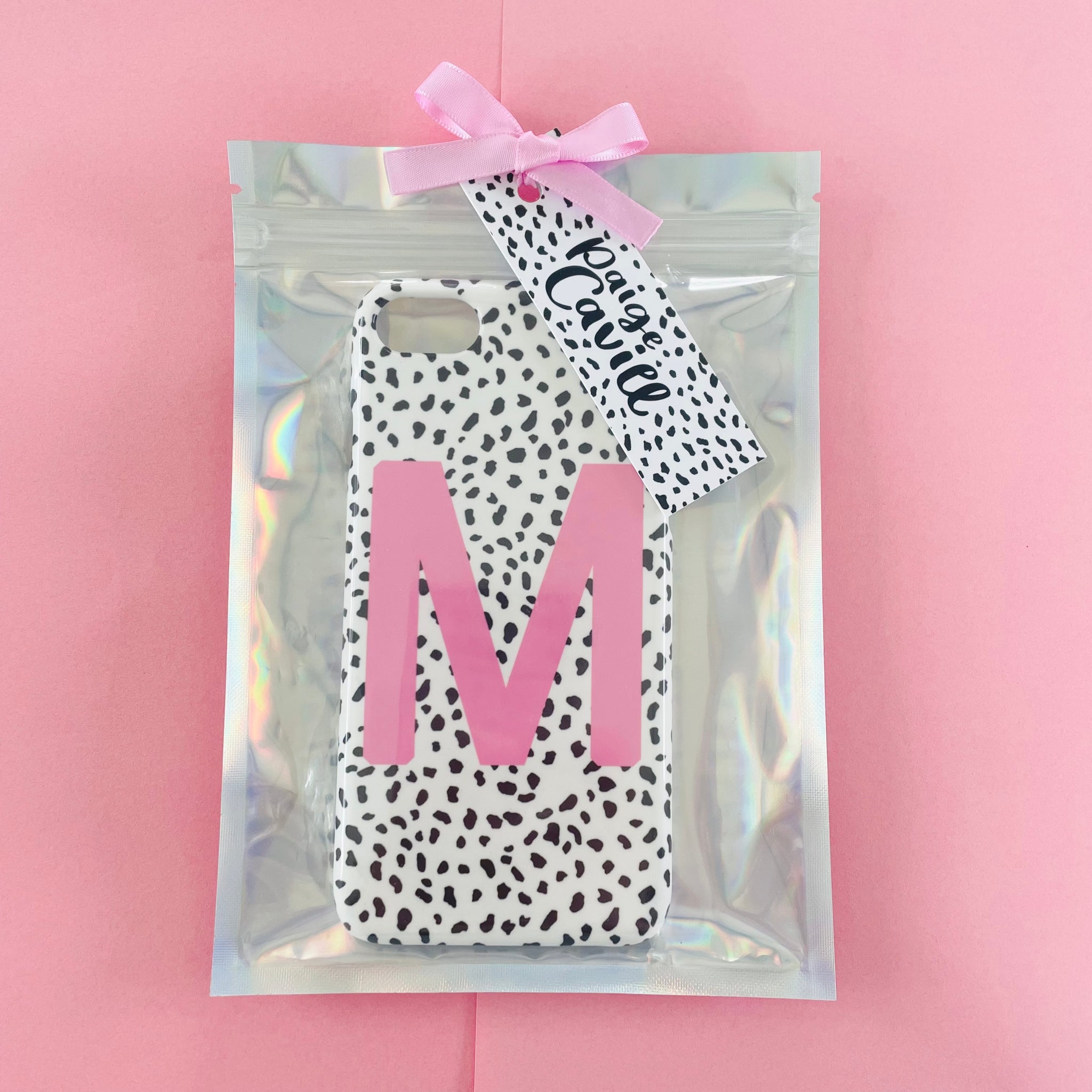 SAMPLE SALE: Dalmatian Print Pink iPhone 7/8 Regular Case Letter 'M'