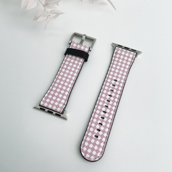 Lilac Dogtooth Print Vegan Leather Apple iWatch Strap