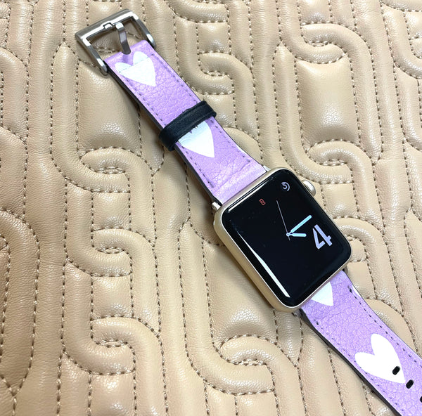 Lilac Hearts Vegan Leather Apple iWatch Strap